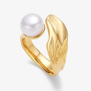 Drift Water Pearl Ring With Vintage Style Band Open Band Free Size